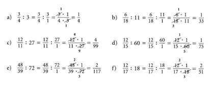 5. und 6. Klasse Division von natürlichen Zahlen und Brüchen mit Lösungen 4