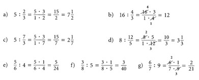 5. und 6. Klasse Division von natürlichen Zahlen und Brüchen mit Lösungen 7