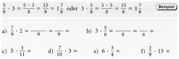5. und 6. Klasse Multiplikation Bruch mal natürliche Zahl mit Lösungen 2