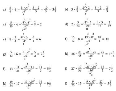 5. und 6. Klasse Multiplikation Bruch mal natürliche Zahl mit Lösungen 9